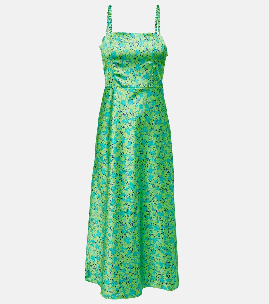 Rotate Birger Christensen Floral Satin Midi Dress In Green
