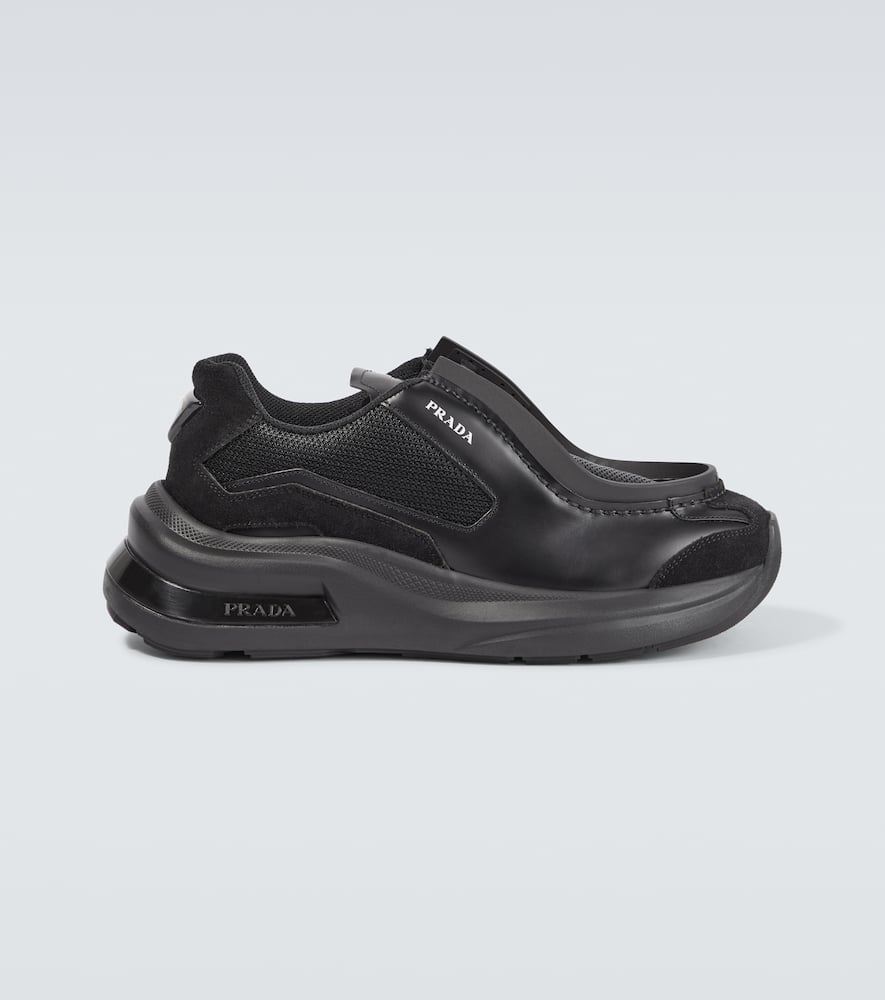 Prada Brushed-leather Sneakers With Bike Fabric And Suede Elements In Black