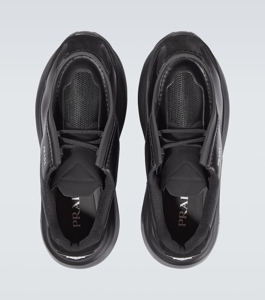 Prada Brushed-leather Sneakers With Bike Fabric And Suede Elements In Black