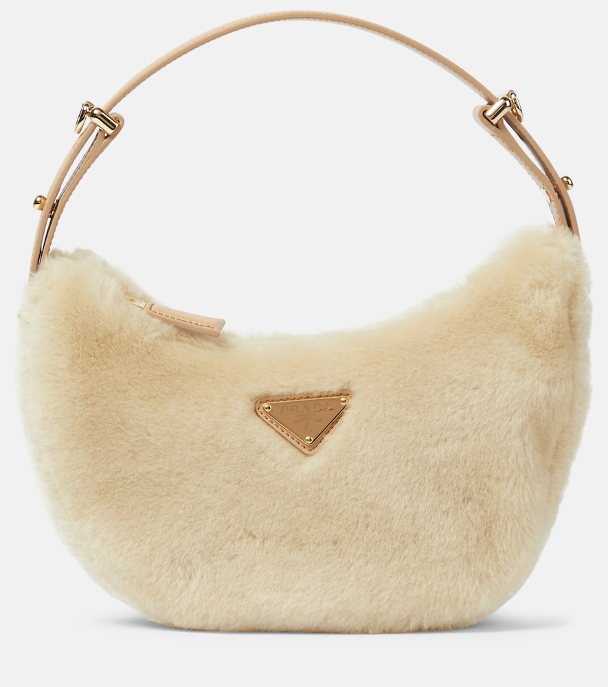 Prada Arqué Shearling Shoulder Bag In White