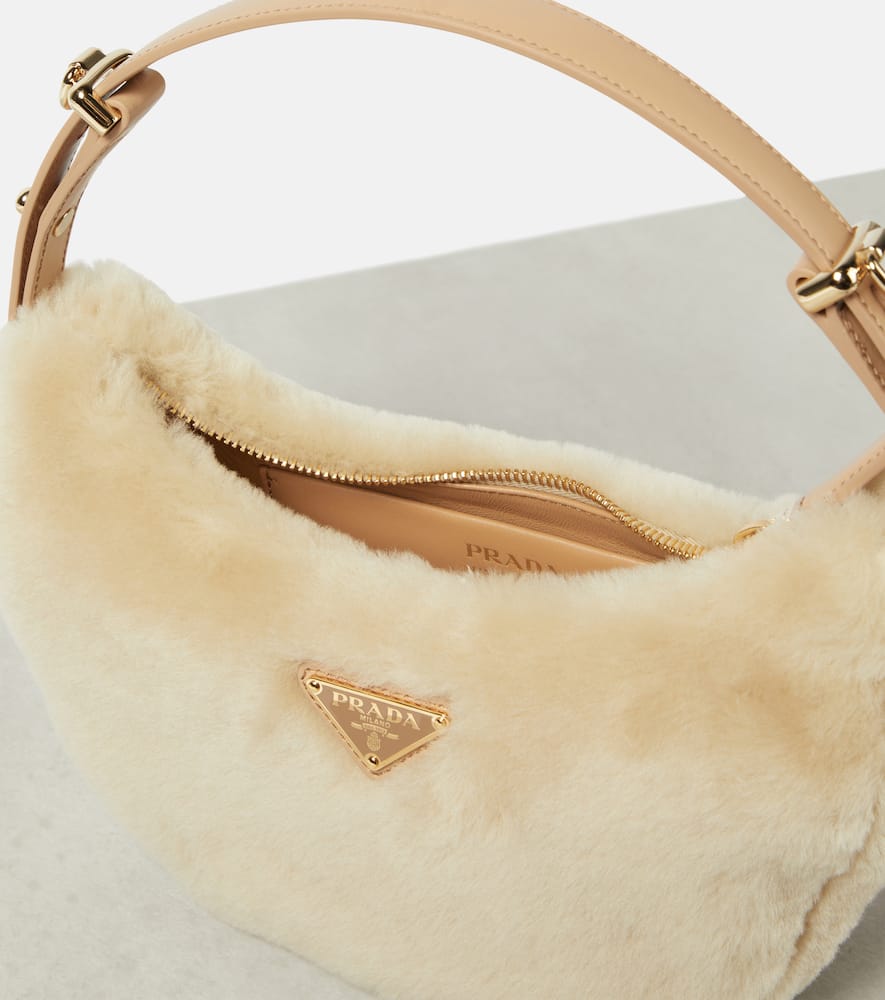 Prada Arqué Shearling Shoulder Bag In White