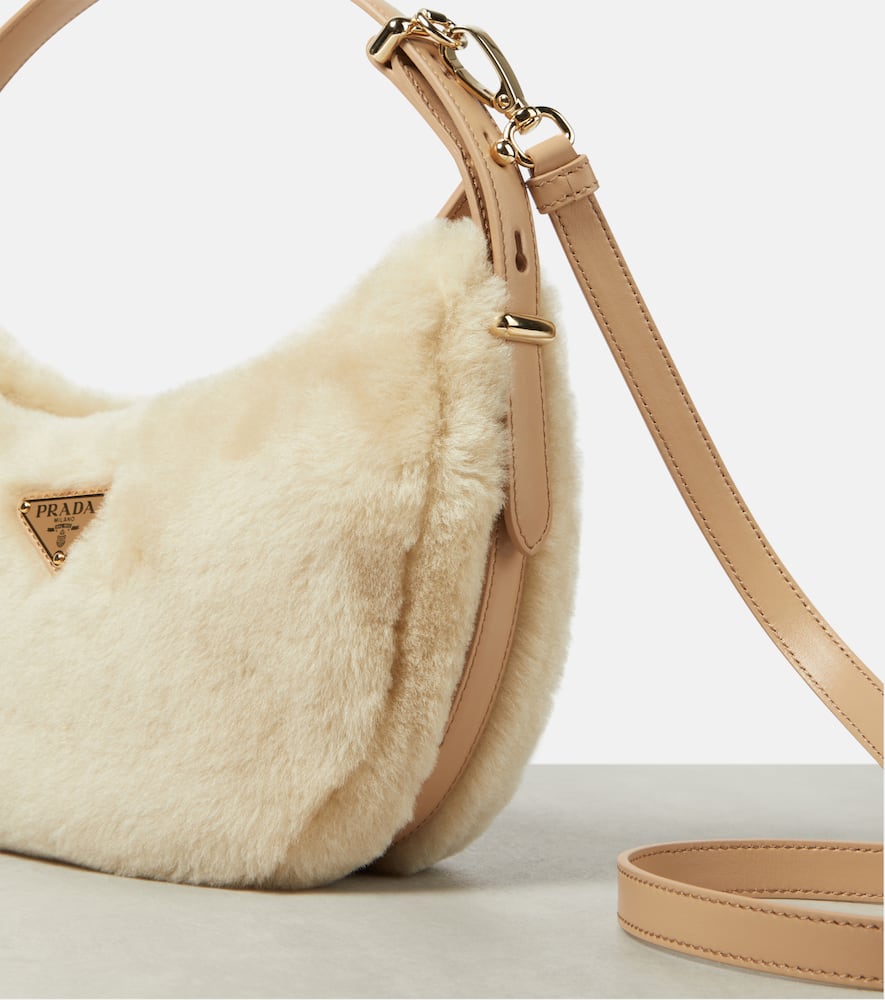 Prada Arqué Shearling Shoulder Bag In White