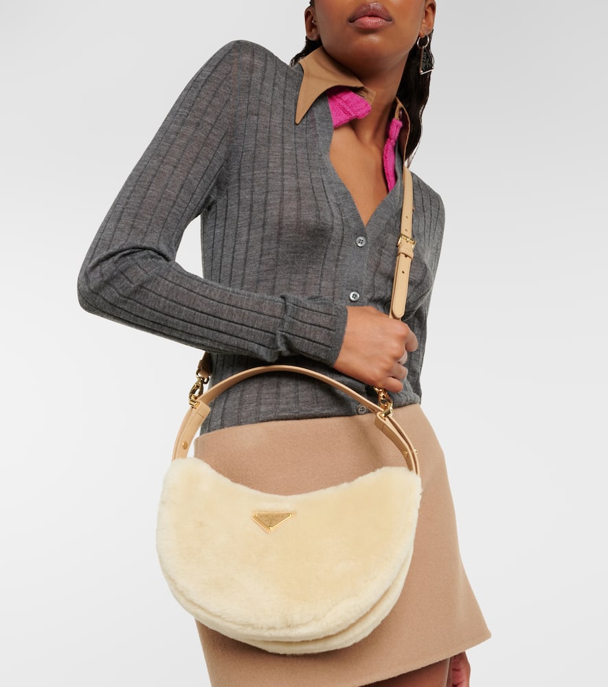 Prada Arqué Shearling Shoulder Bag In White