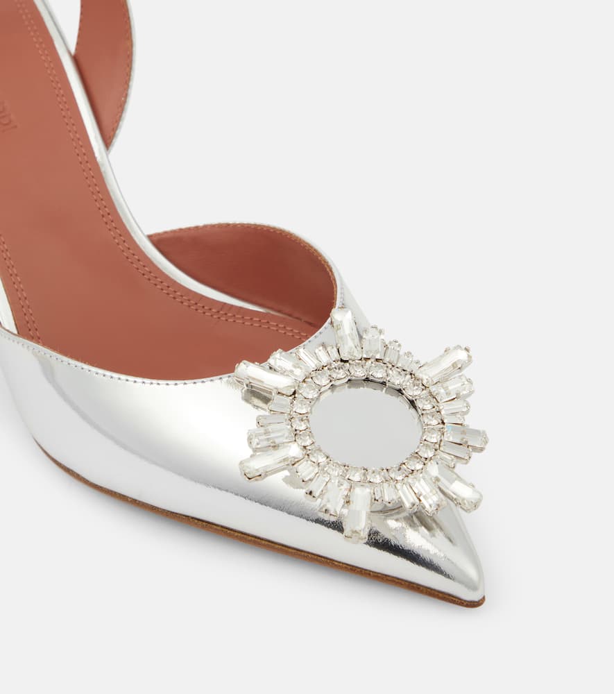 Amina Muaddi Rosie Sling 95 Dark Grey Mirror Patent Pumps In Silver