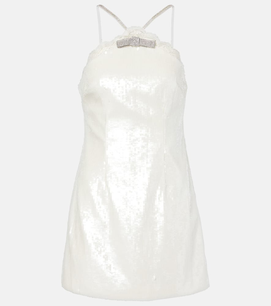 Self-portrait Bow-detail Sequined Minidress In Cream