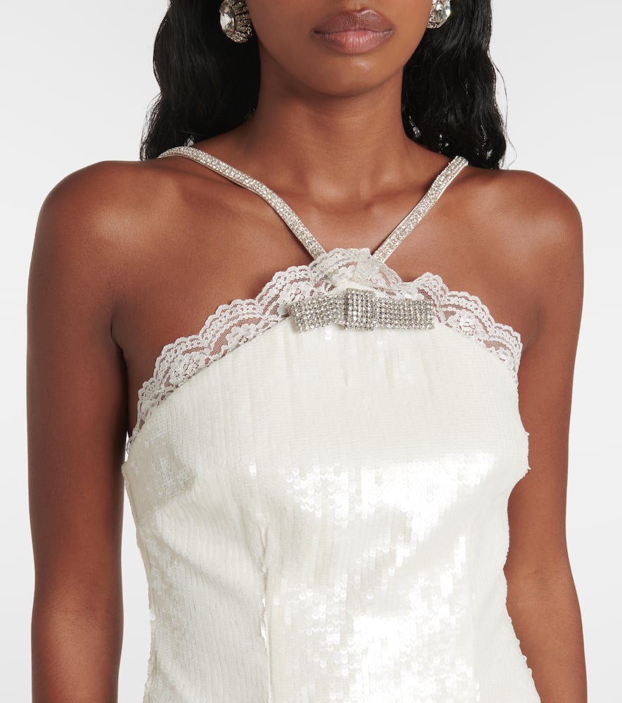 Self-portrait Bow-detail Sequined Minidress In Cream