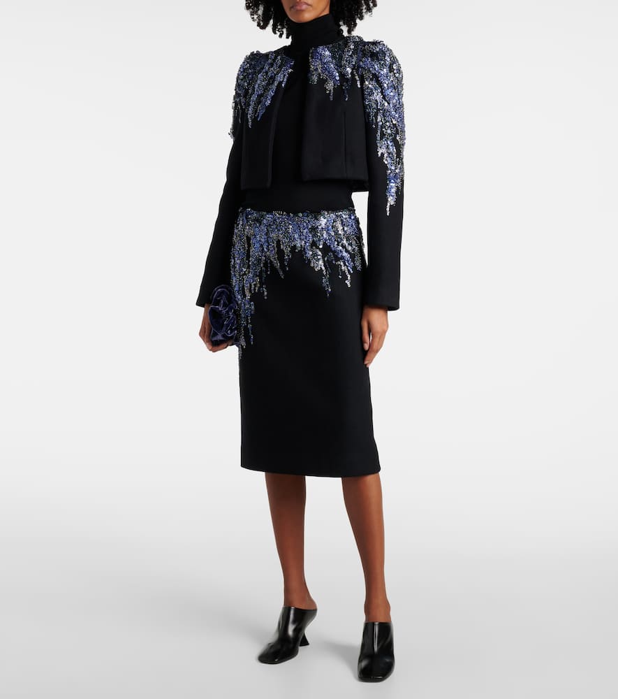 DRIES VAN NOTEN SEQUINED WOOL-BLEND MIDI SKIRT