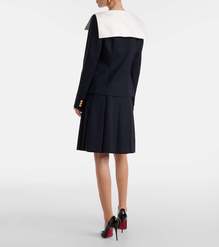 Alessandra Rich Wool Blazer With Contrasting Collar And Gold Buttons In Blue