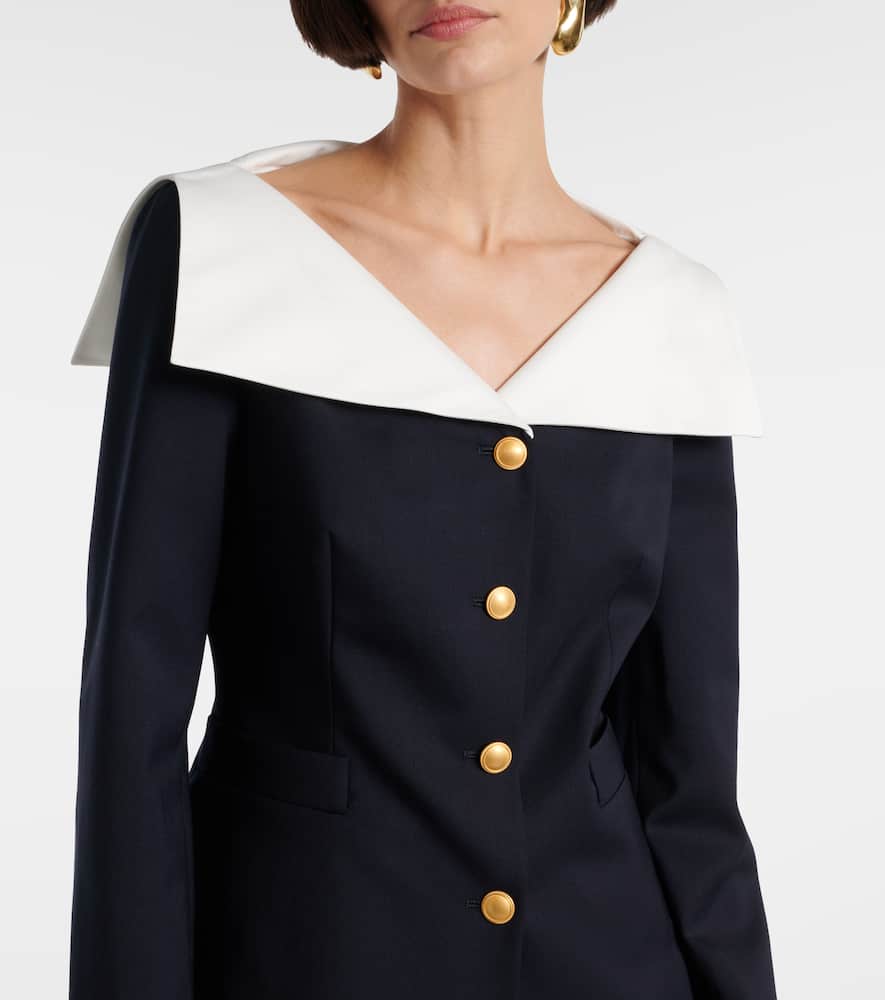 Alessandra Rich Wool Blazer With Contrasting Collar And Gold Buttons In Blue