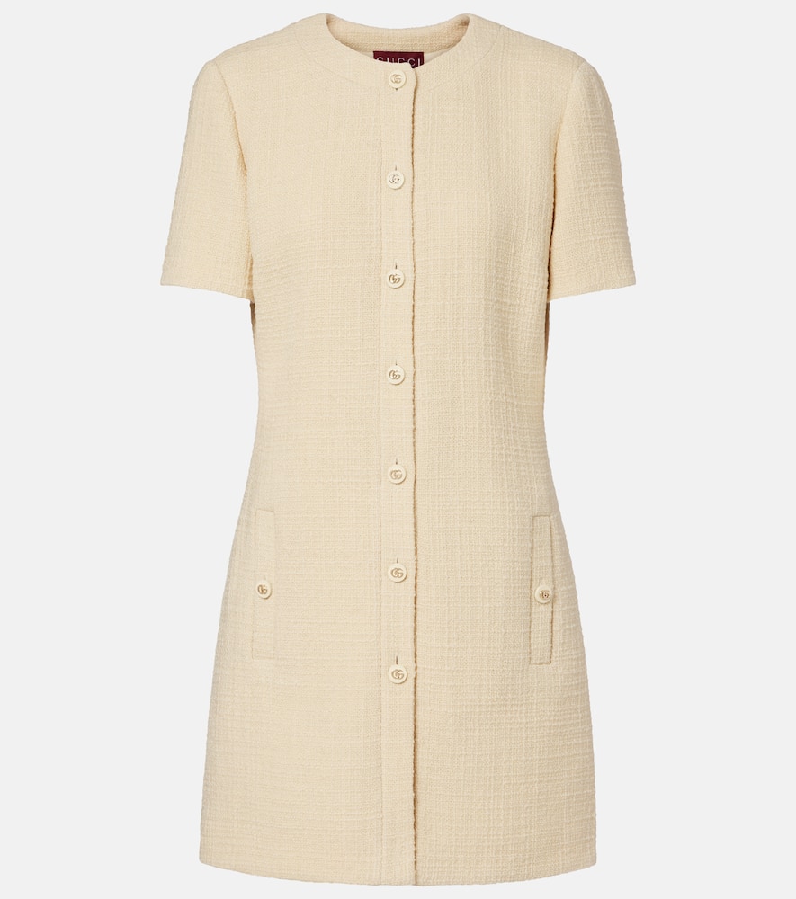 Gucci Double G Wool-blend Tweed Minidress In Neutral
