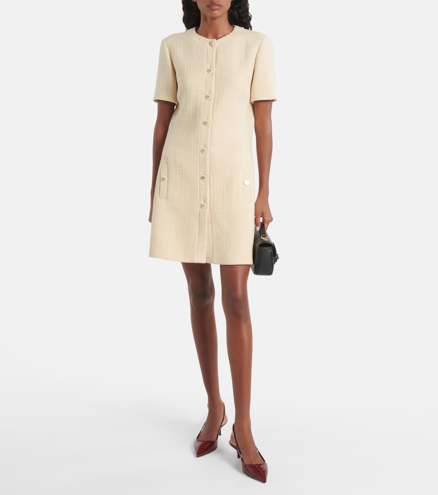 Gucci Double G Wool-blend Tweed Minidress In Neutral