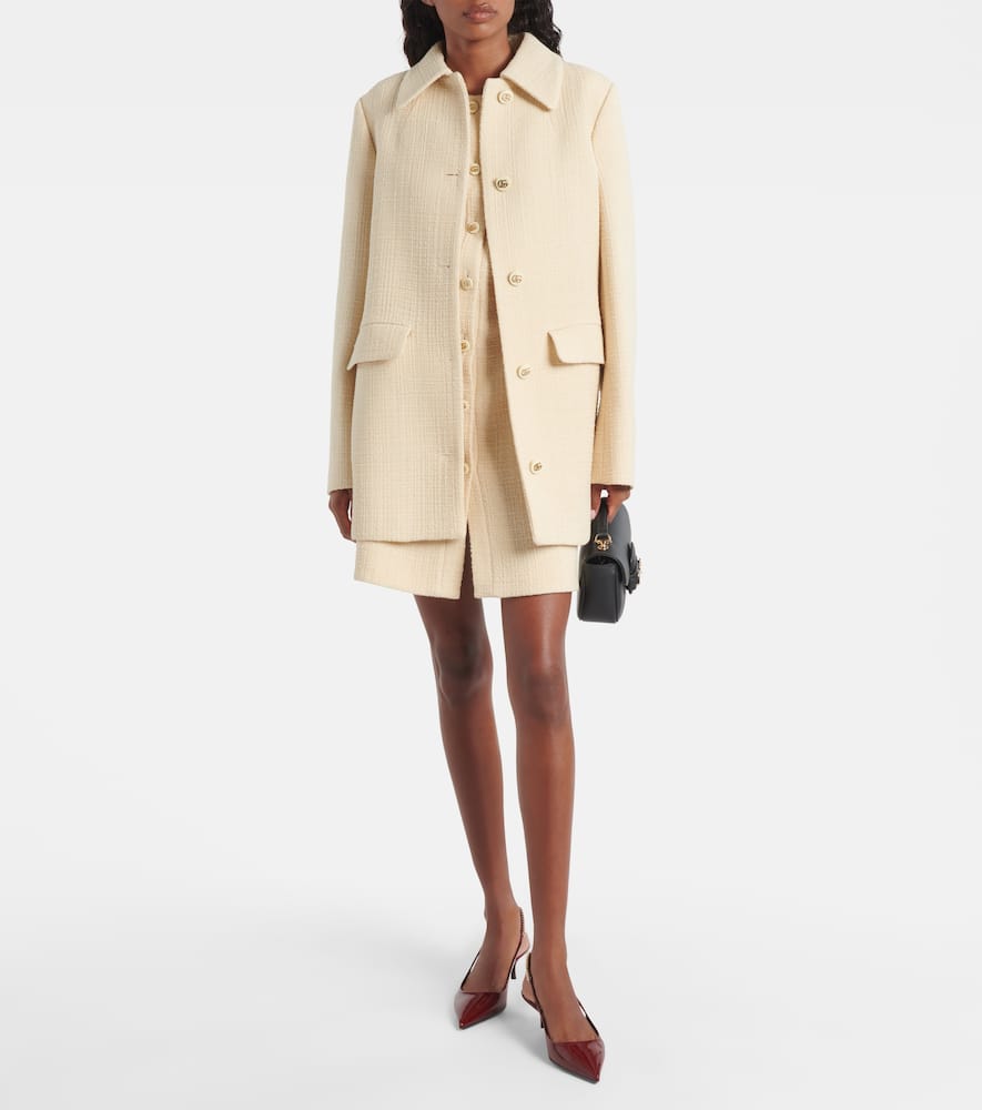 Gucci Double G Wool-blend Tweed Minidress In Neutral
