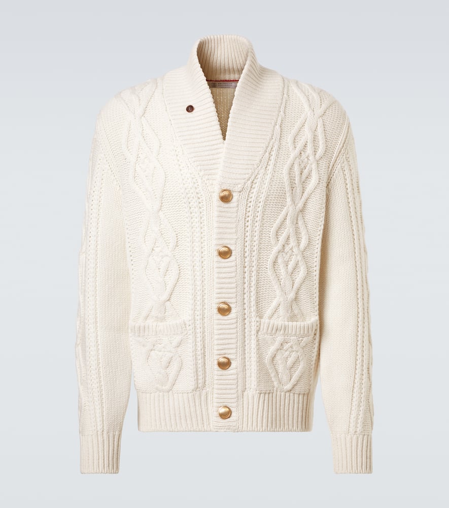 Brunello Cucinelli Cashmere Cardigan With Cable Knit Design In Neutral