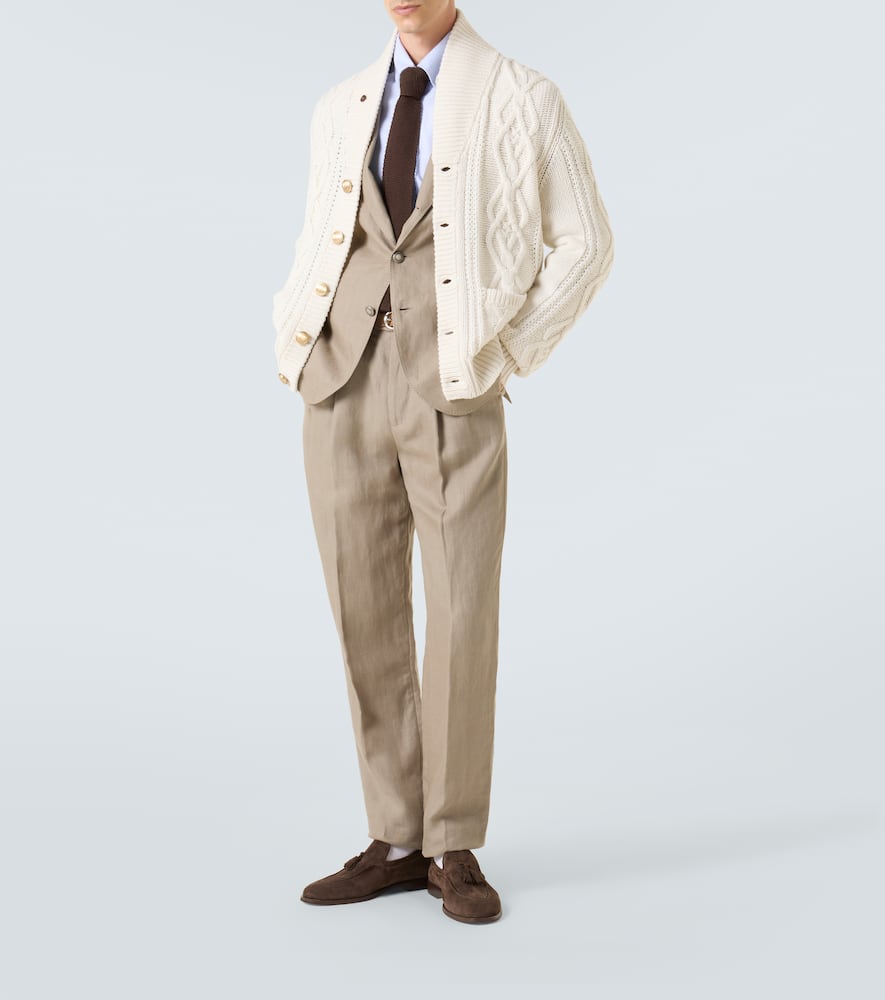 Brunello Cucinelli Cashmere Cardigan With Cable Knit Design In Neutral