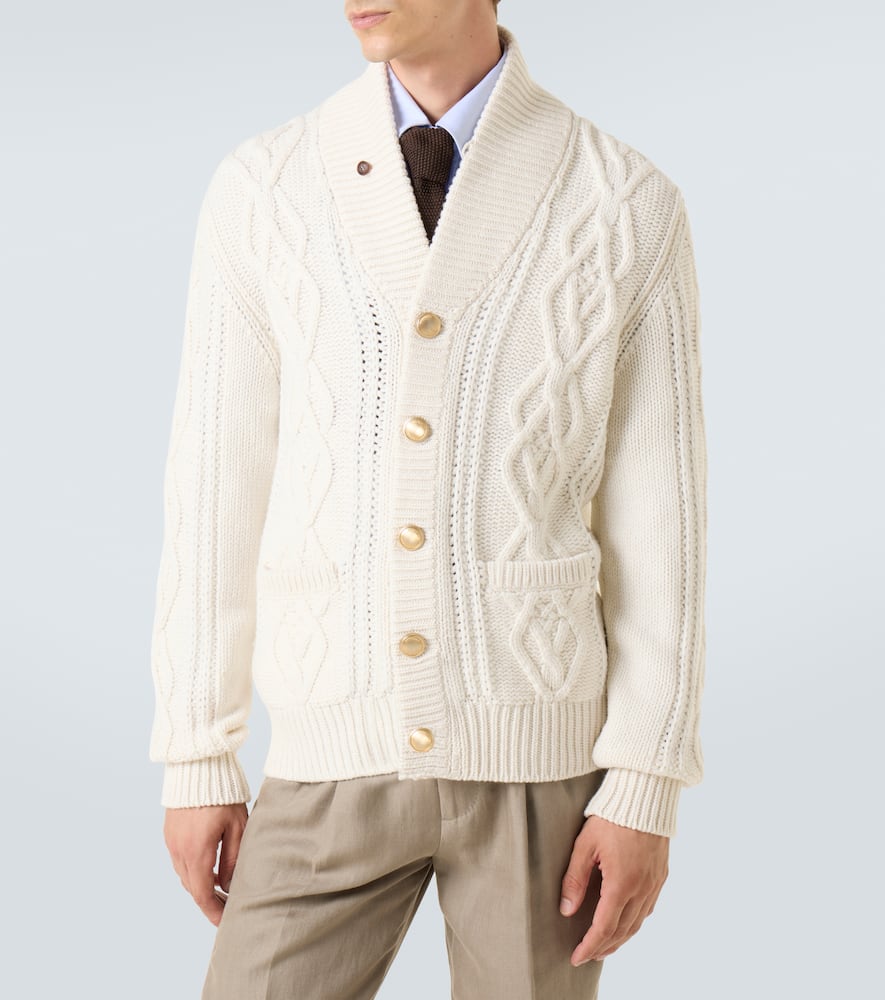 Brunello Cucinelli Cashmere Cardigan With Cable Knit Design In Neutral