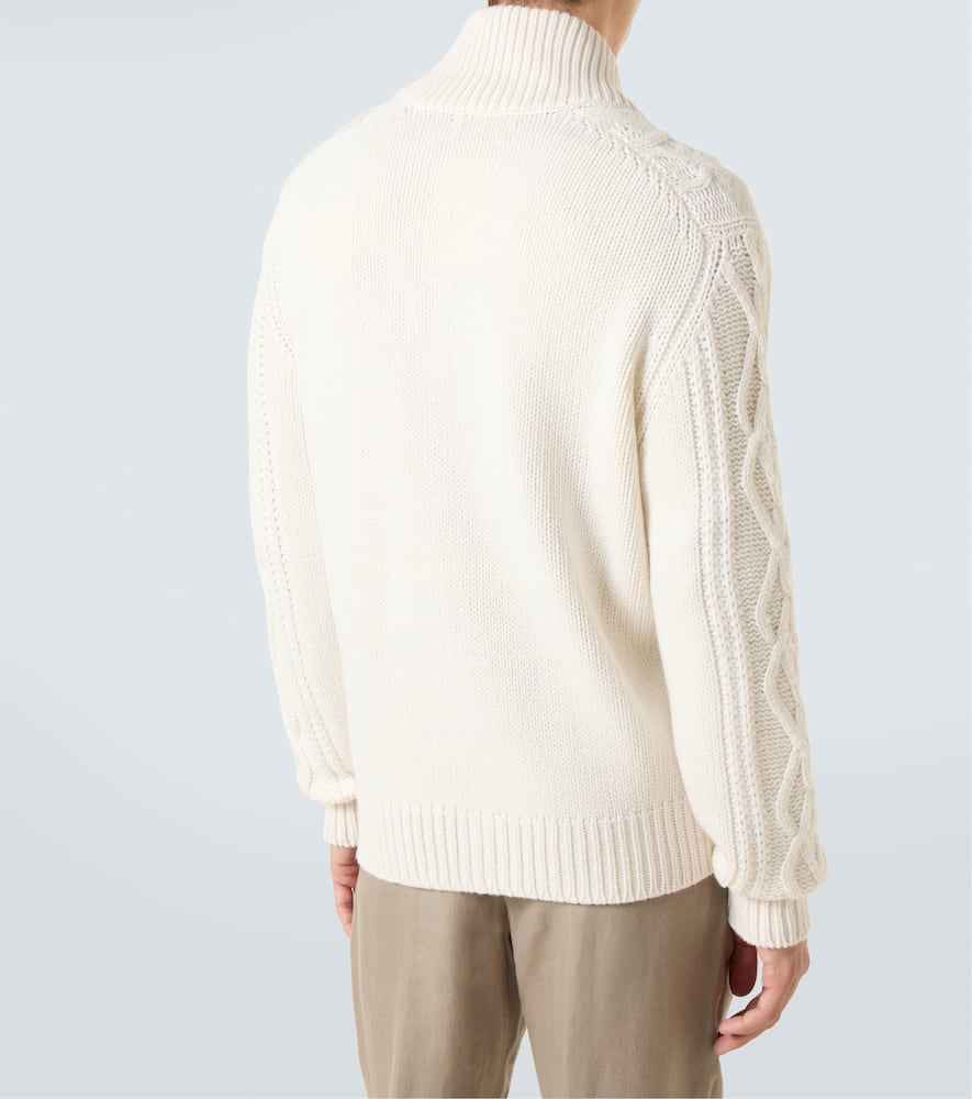 Brunello Cucinelli Cashmere Cardigan With Cable Knit Design In Neutral