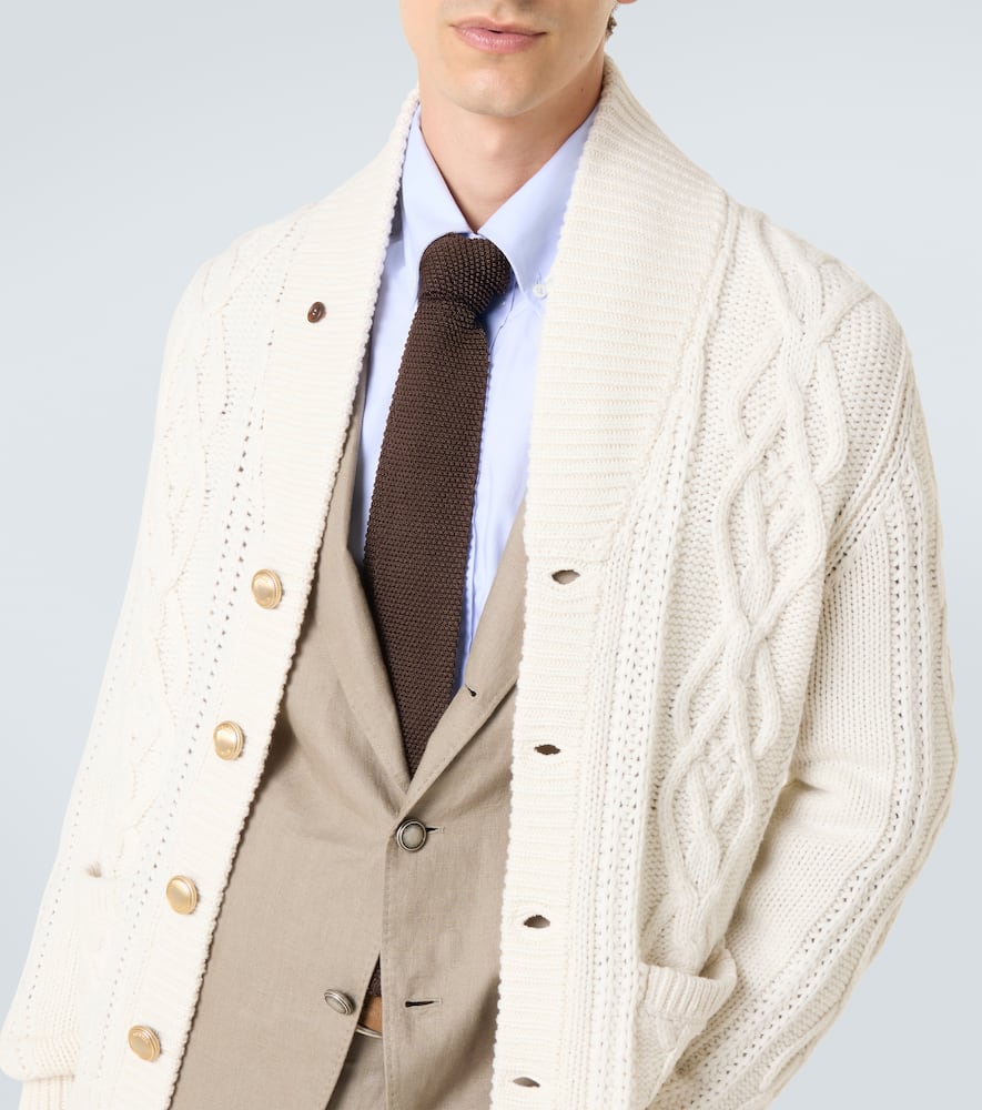 Brunello Cucinelli Cashmere Cardigan With Cable Knit Design In Neutral