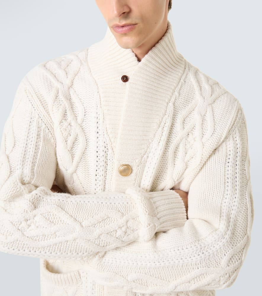 Brunello Cucinelli Cashmere Cardigan With Cable Knit Design In Neutral