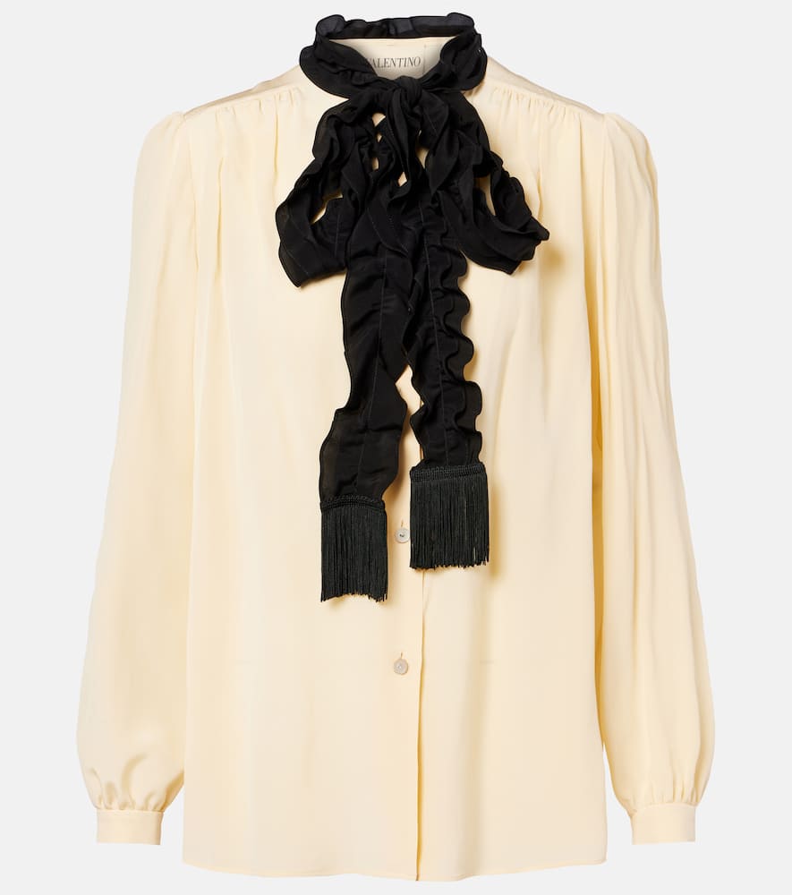 Valentino Ruffled Silk Crêpe De Chine Blouse In Black
