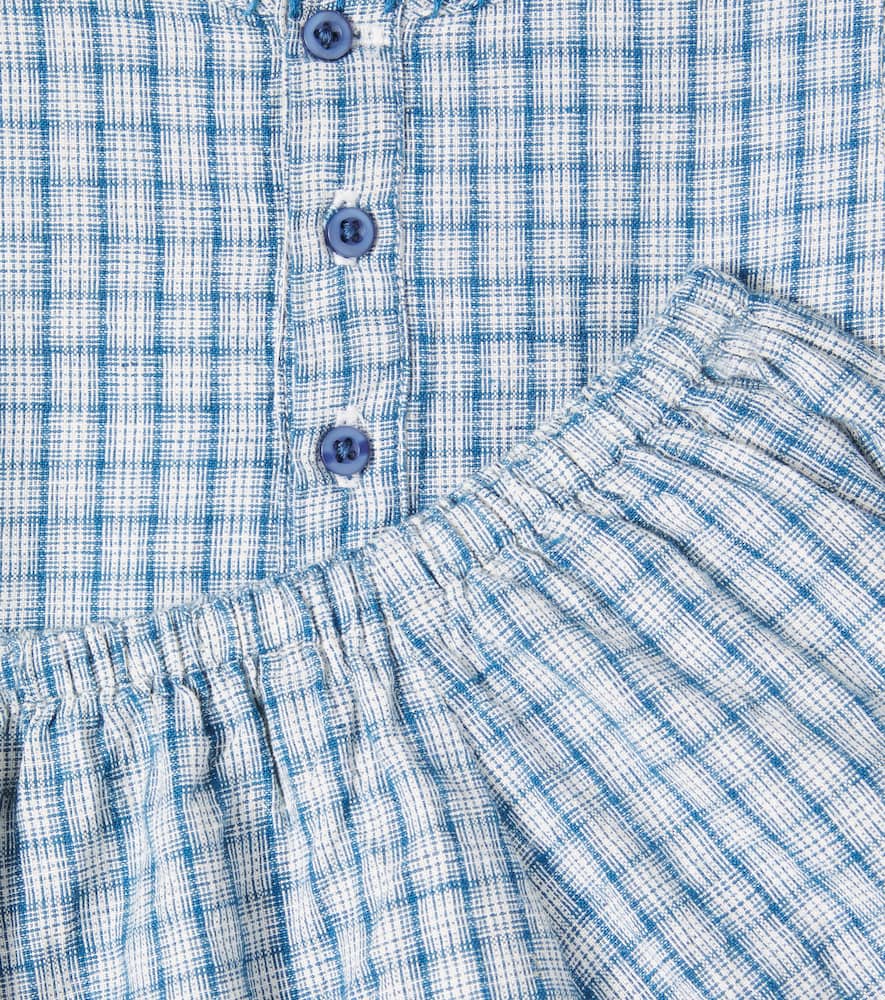 Bebe Organic Baby Rigel Set Of Cotton And Linen Shirt And Bloomers In Blue