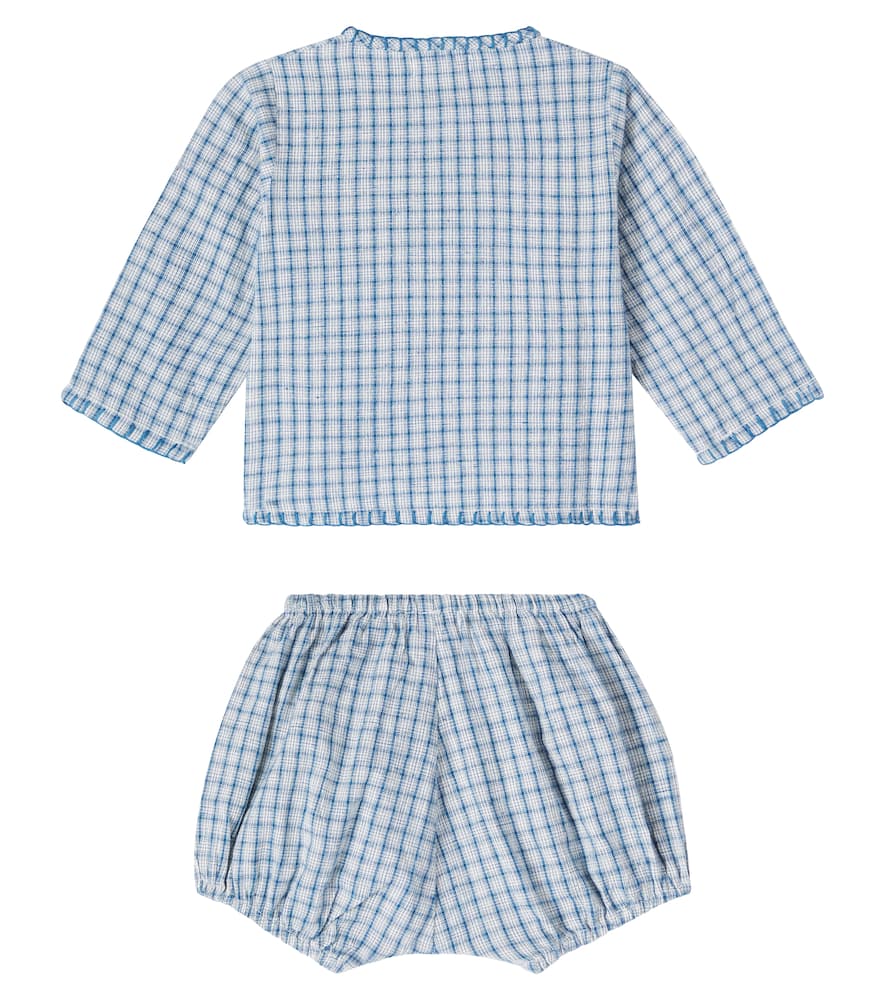 Bebe Organic Baby Rigel Set Of Cotton And Linen Shirt And Bloomers In Blue