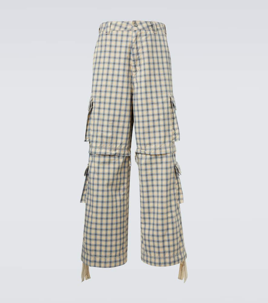 Erl Checked Cotton Cargo Pants In Blue