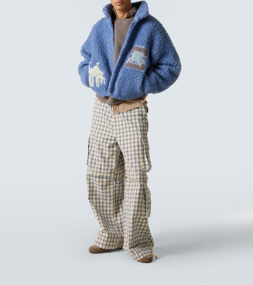 Erl Checked Cotton Cargo Pants In Blue