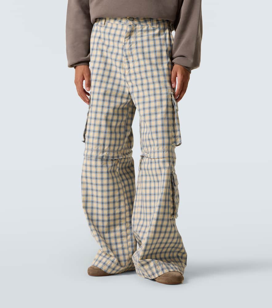 Erl Checked Cotton Cargo Pants In Blue