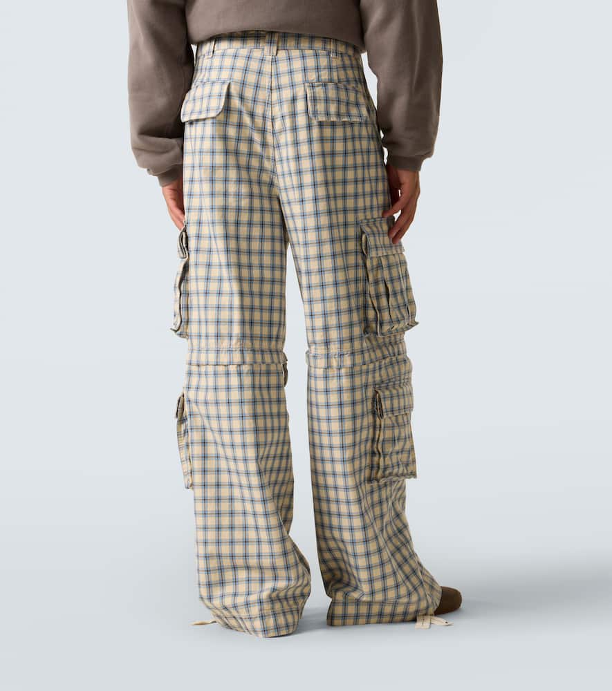 Erl Checked Cotton Cargo Pants In Blue