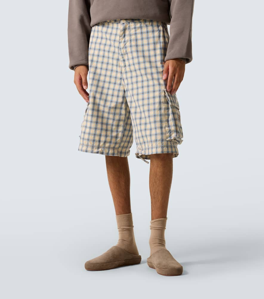 Erl Checked Cotton Cargo Pants In Blue