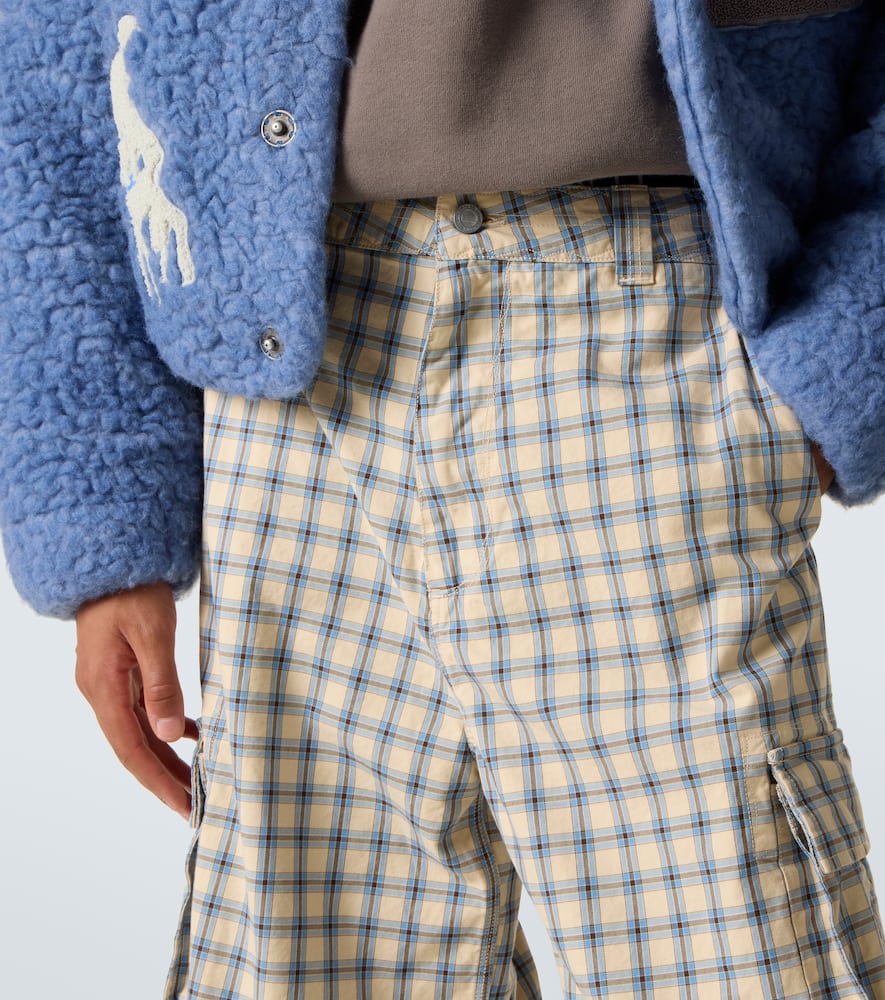 Erl Checked Cotton Cargo Pants In Blue