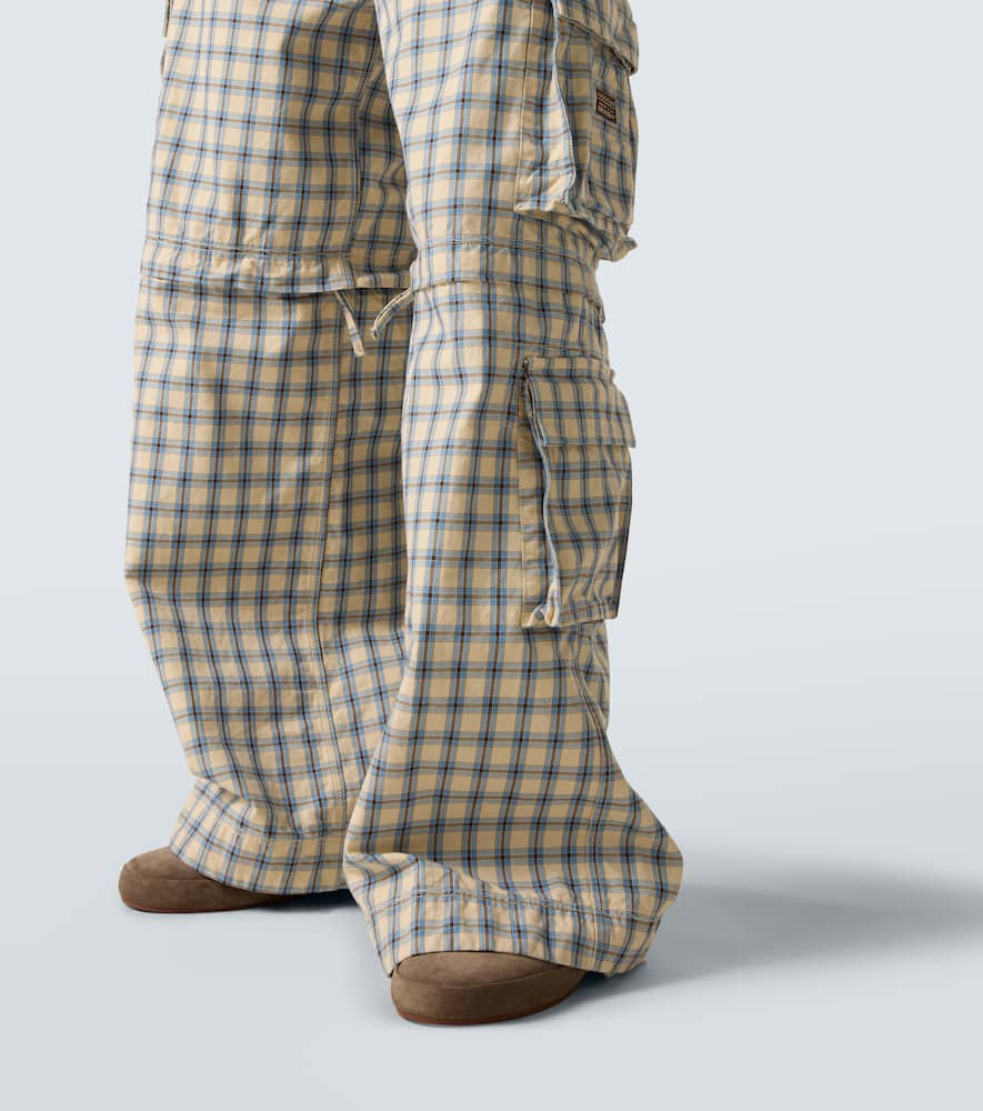 Erl Checked Cotton Cargo Pants In Blue