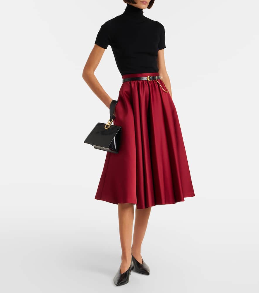 Max Mara Farneto Duchess Satin Midi Skirt In Burgundy
