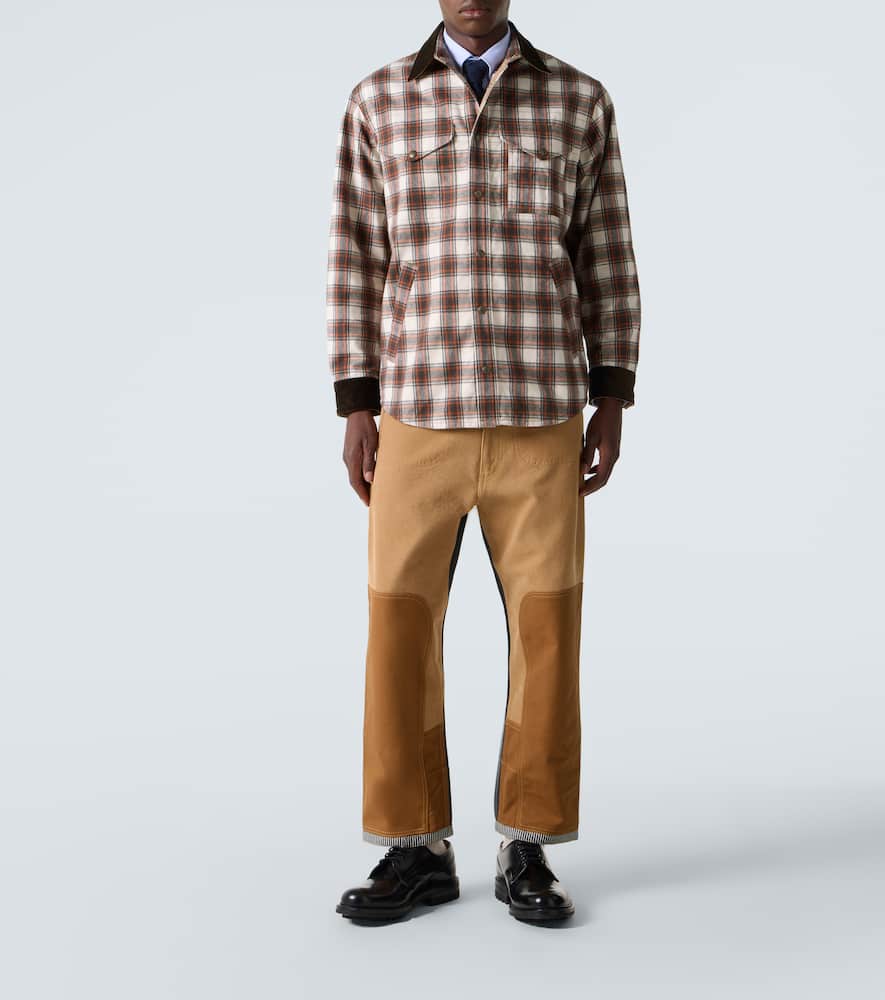 Junya Watanabe Checked Corduroy-paneled Overshirt In Multi