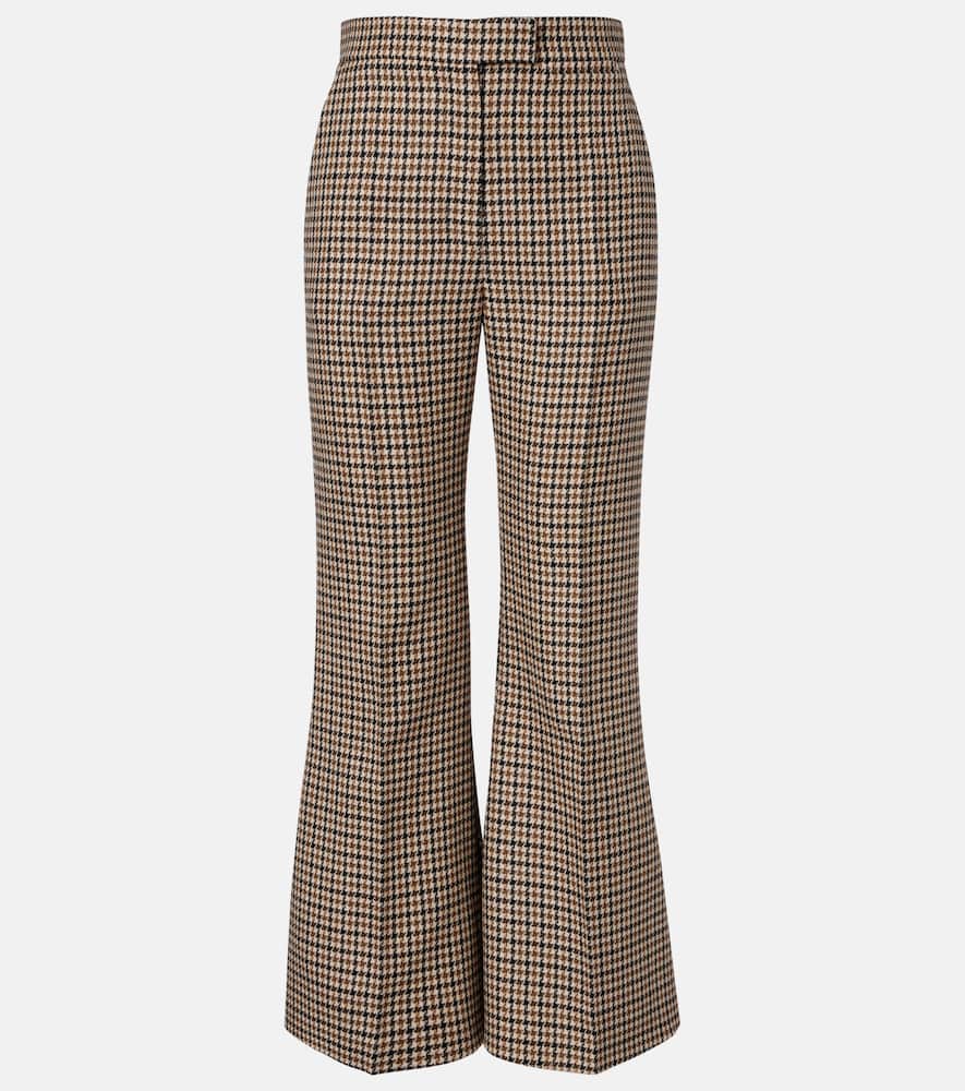 Valentino Houndstooth Cropped Virgin Wool Flared Pants In Multi