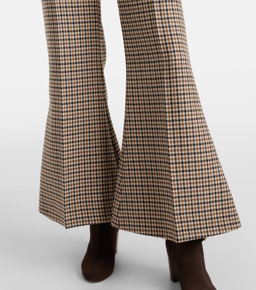 Valentino Houndstooth Cropped Virgin Wool Flared Pants In Multi