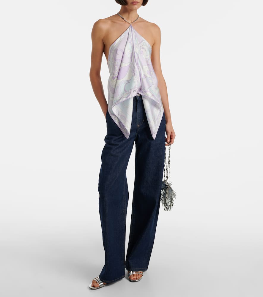Pucci Lavender Orchidee Print Silk Chain Top In Purple