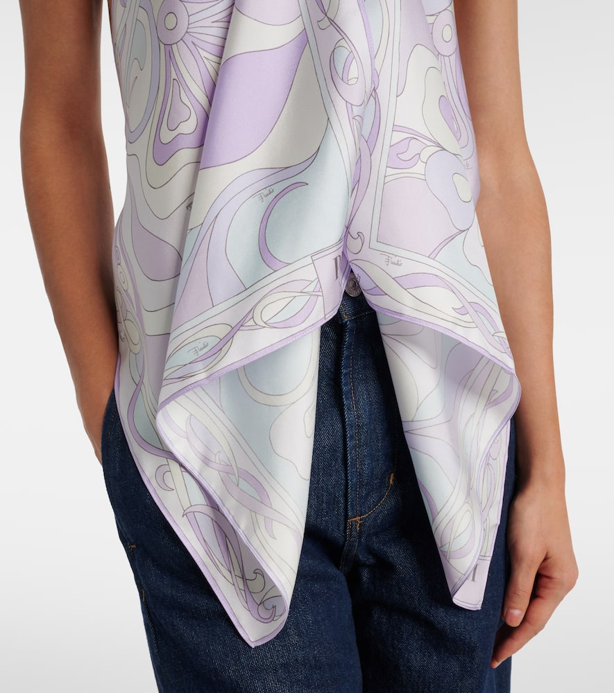 Pucci Lavender Orchidee Print Silk Chain Top In Purple