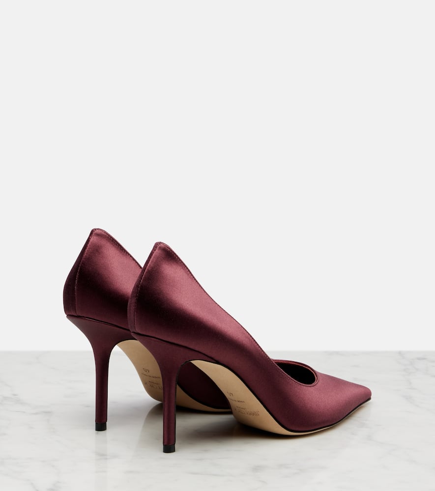 Jimmy Choo Love 85 Satin Pumps In Burgundy