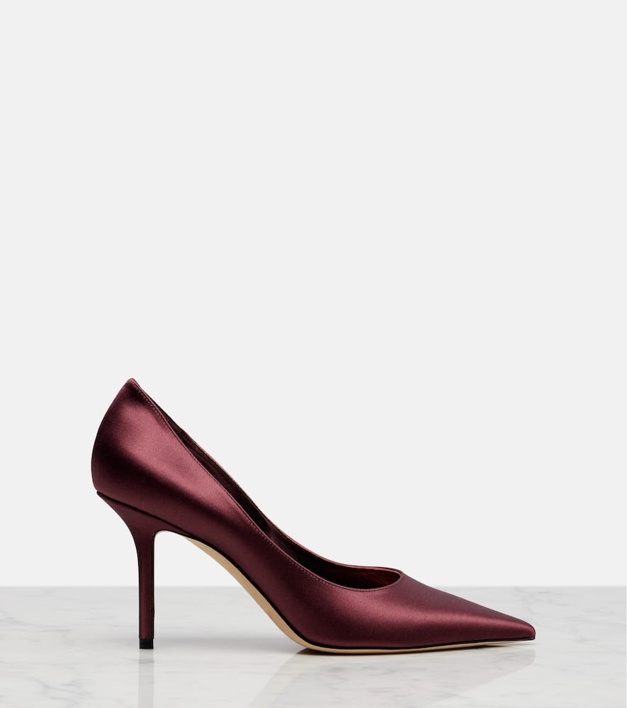 Jimmy Choo Love 85 Satin Pumps In Burgundy