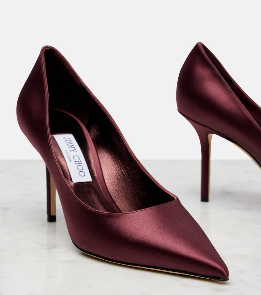 Jimmy Choo Love 85 Satin Pumps In Burgundy