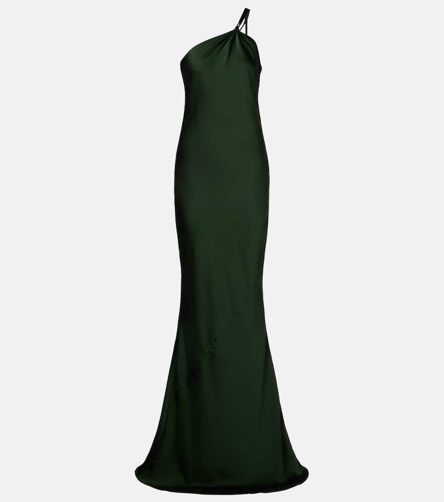 Norma Kamali One-shoulder Satin Gown In Green