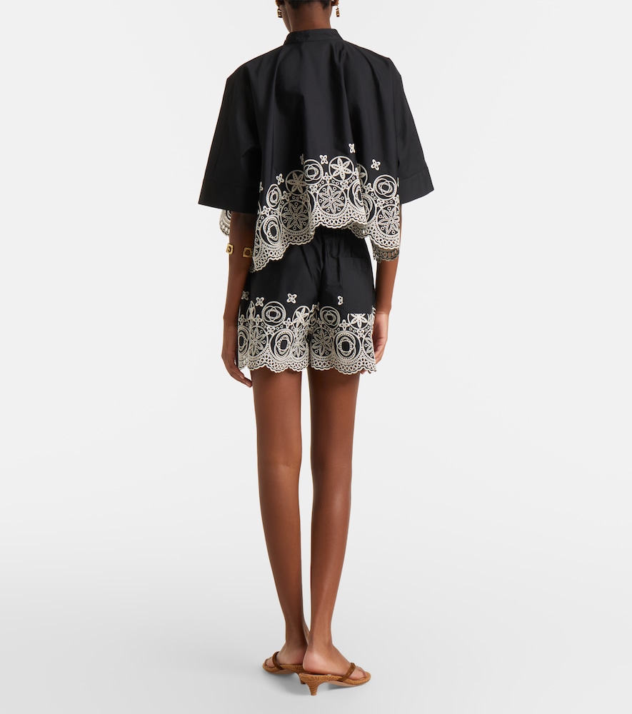  La Doublej La Doublej Pull-up Embroidered Cotton Shorts 