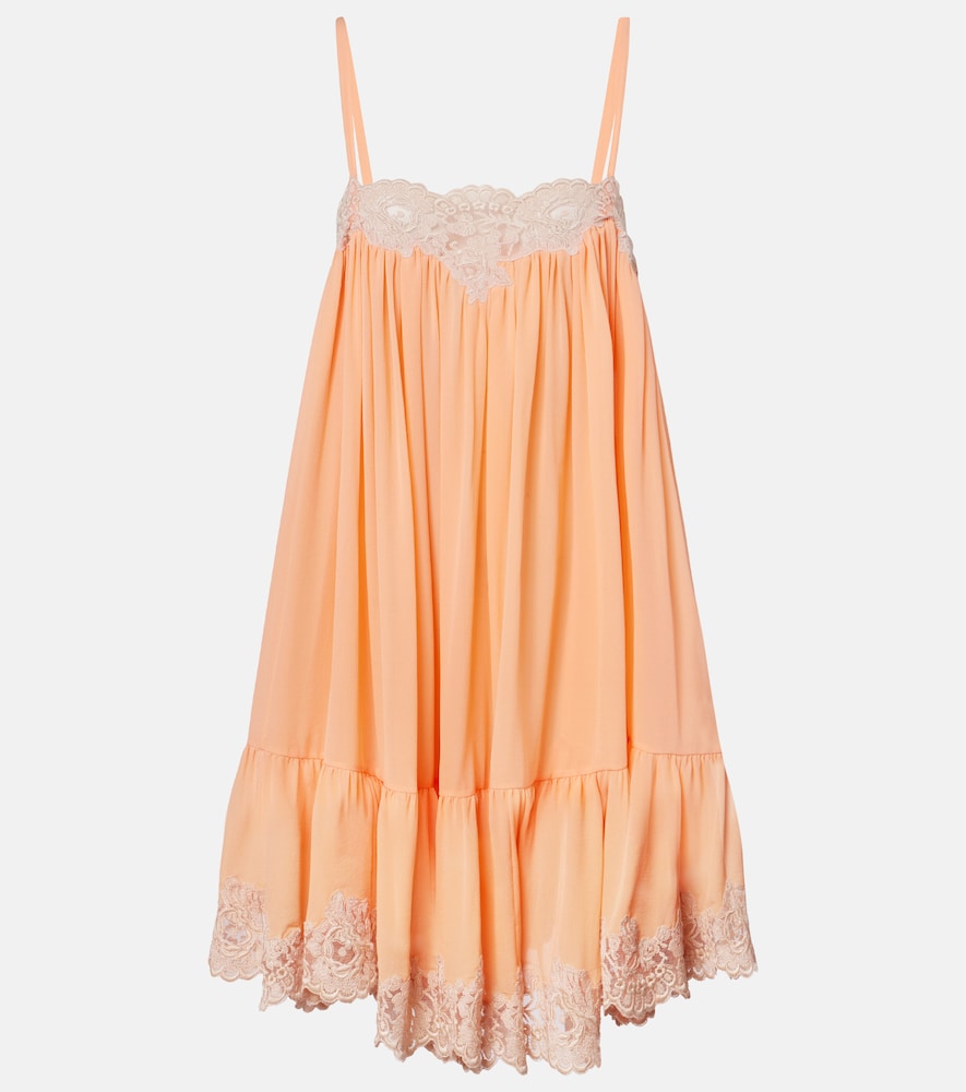 Chloé Minikleid aus Seiden-Georgette mit Spitze