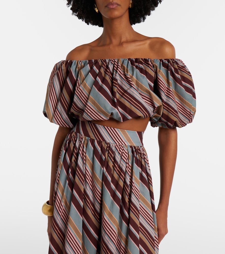 Striped Off-Shoulder Cotton-Blend Crop Top