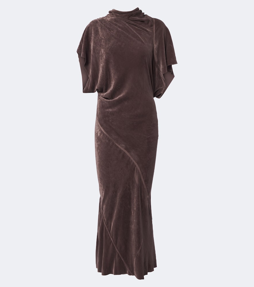 Rick Owens Seb Draped Velvet Midi Dress In Brown