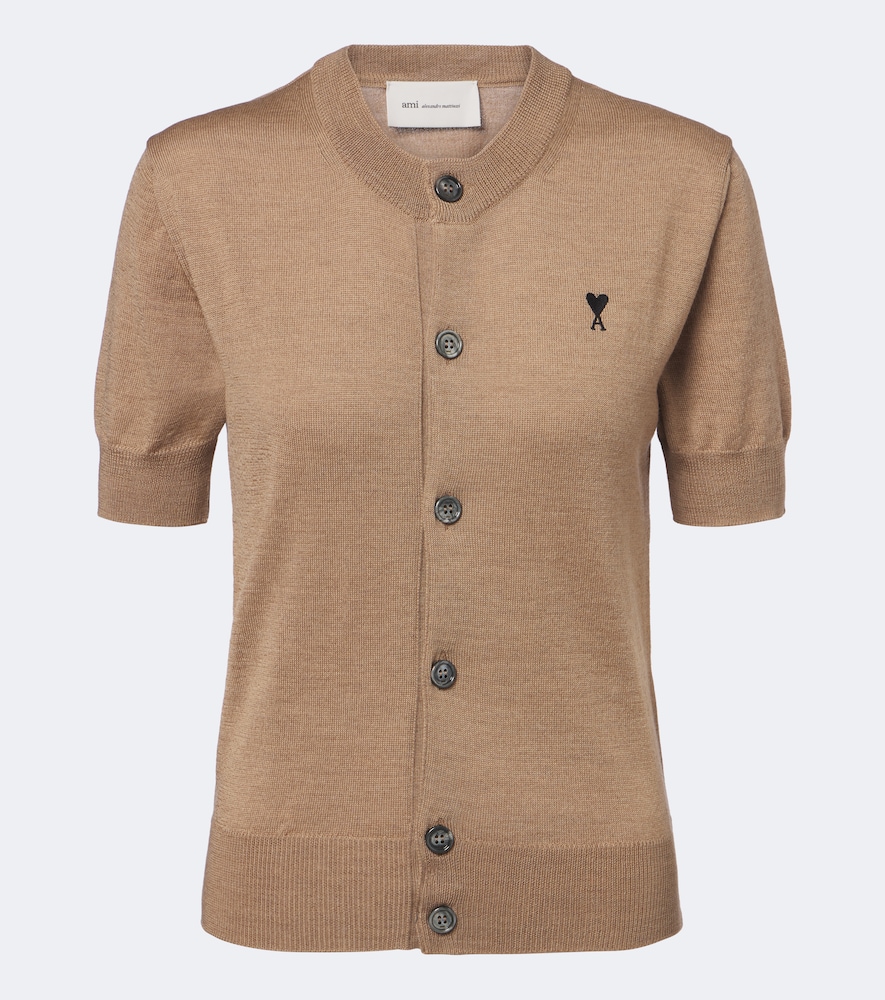 Ami Alexandre Mattiussi Ami De Coeur Wool Cardigan In Beige