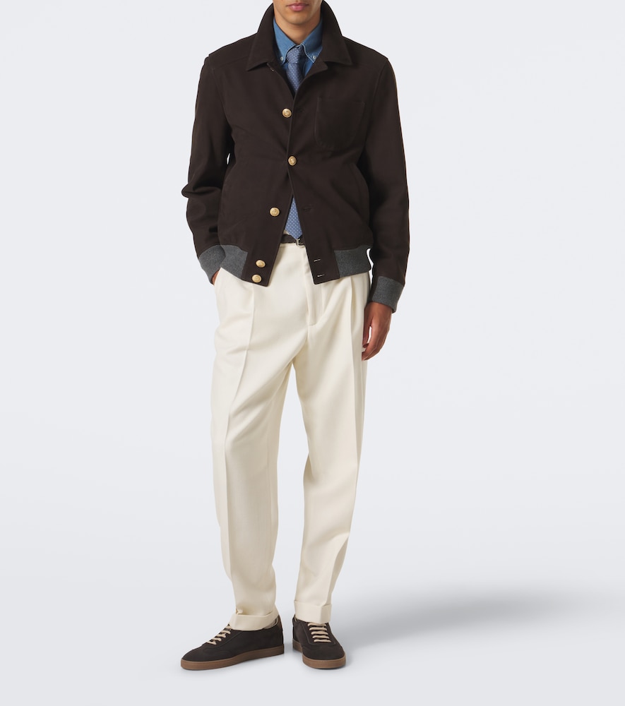 Cashmere-Trimmed Leather Blouson Jacket
