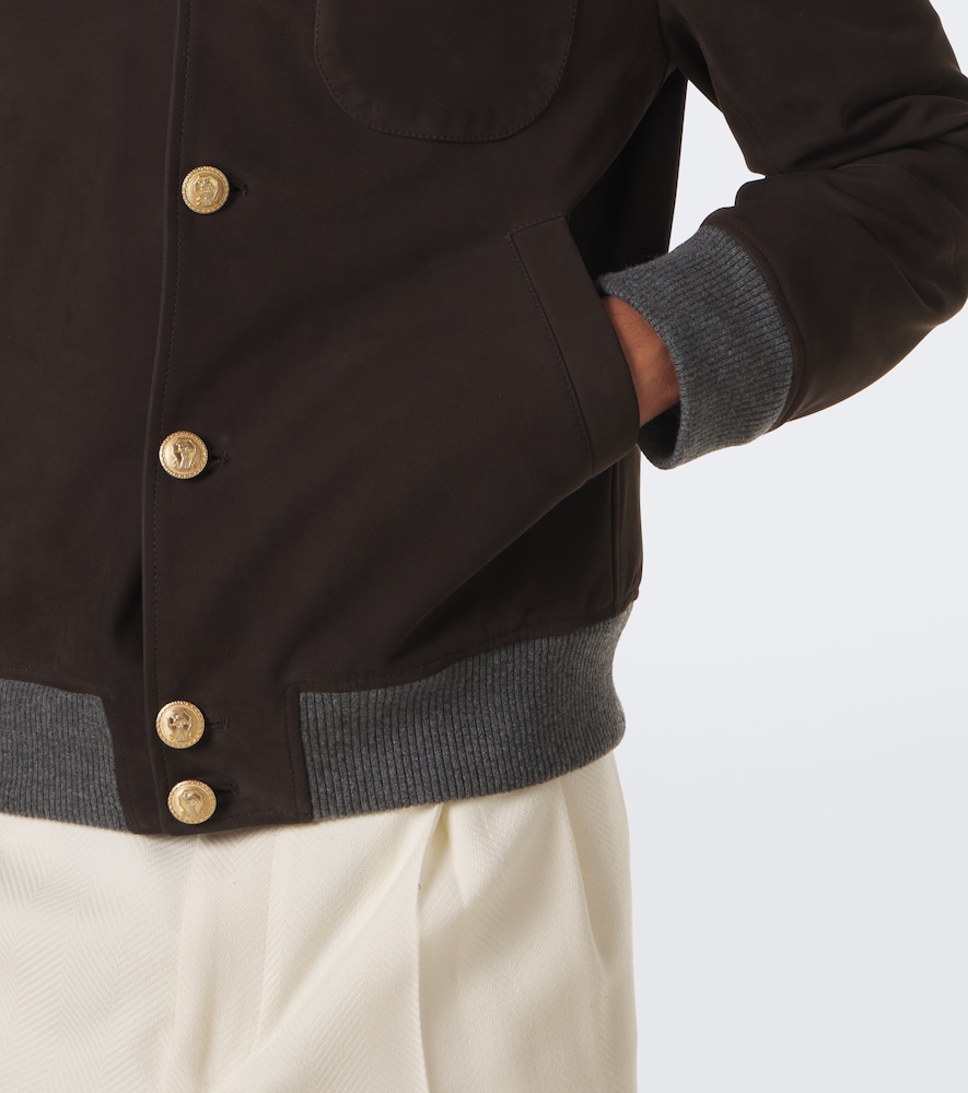 Cashmere-Trimmed Leather Blouson Jacket