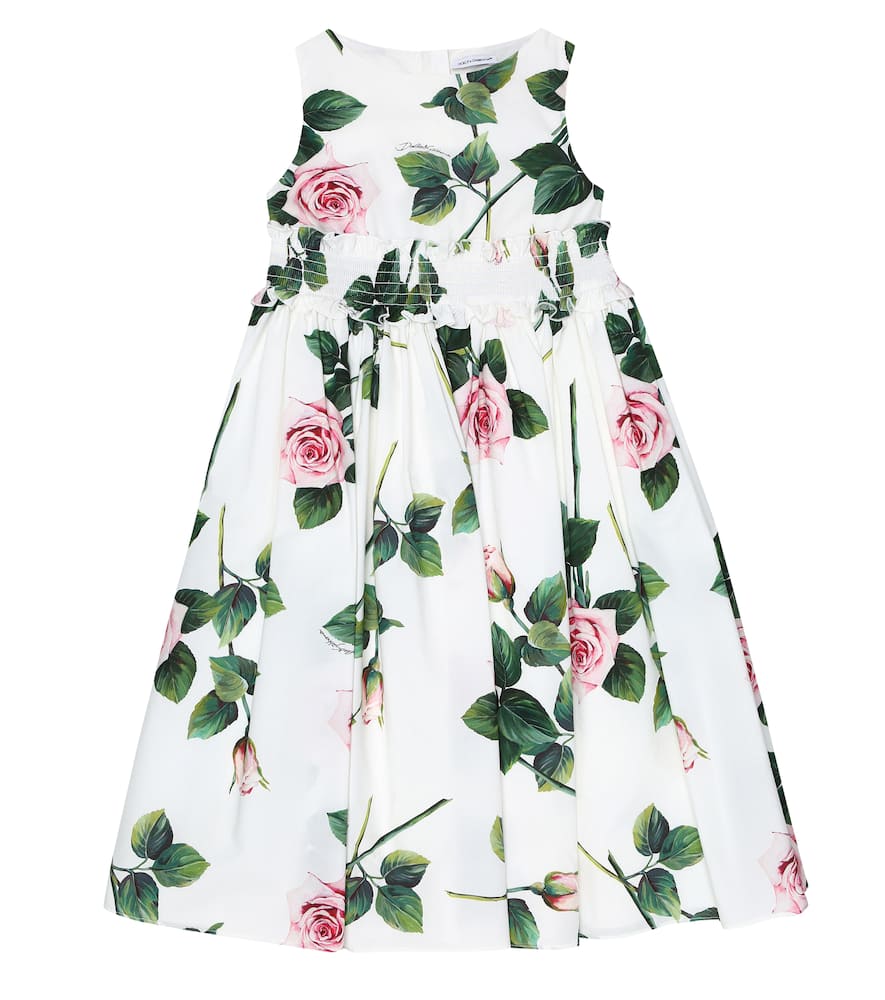 Click to view more detailed imagery on our partner's website Dolce & Gabbana Kids' Girl's Tropical Rose Shirred Waist Dress In White